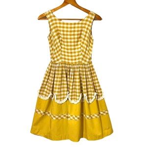 Vintage Mustard Yellow and White Gingham and eyelet Sleeveless Dress